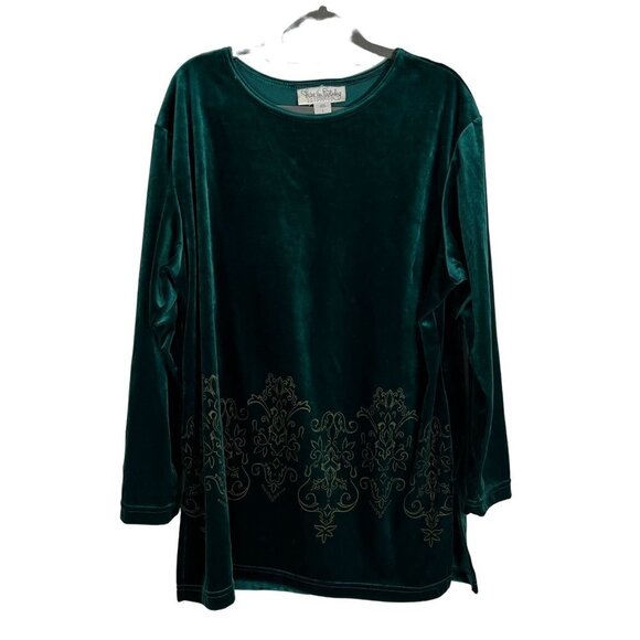 DVF Diane Von Furstenberg Vintage Velvet Long‎ Sleeve Tunic Green Large - Picture 1 of 7